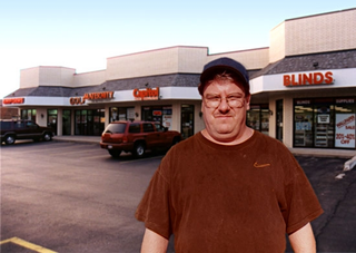 Schaumberg resident Allen Koechley stands in the parking lot of one of the suburb's 4,894 strip malls.